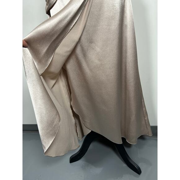 AIDAN MATTOX STRETCH MIKADO MIDI off shoulder beige setting formal dress Sz 8 - Picture 10 of 13